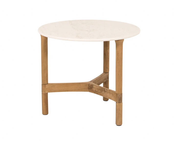 Twist Round Coffee Table - Cane Line - Tables + Desks - Small - Teak - Travertine Look Ceramic - HORNE