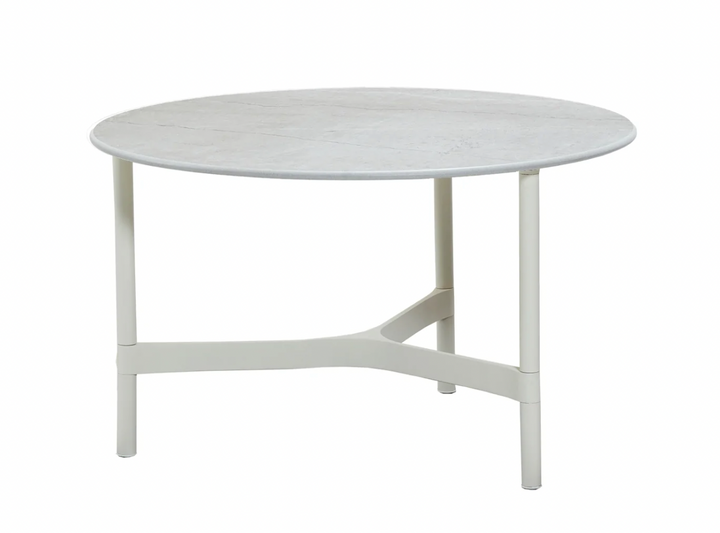 Twist Round Coffee Table - Cane Line - Tables + Desks - Medium - White - Fossil Grey Ceramic - HORNE