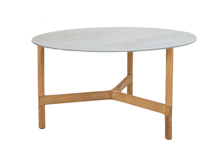Twist Round Coffee Table - Cane Line - Tables + Desks - Medium - Teak - Fossil Grey Ceramic - HORNE