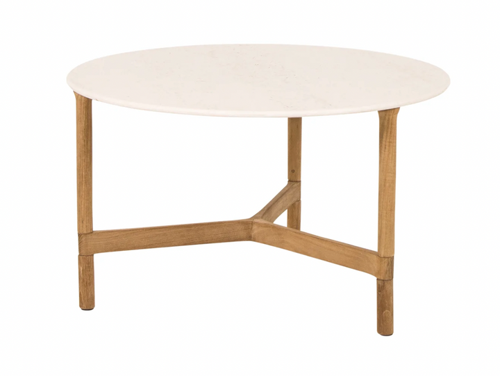Twist Round Coffee Table - Cane Line - Tables + Desks - Medium - Teak - Travertine Look Ceramic - HORNE
