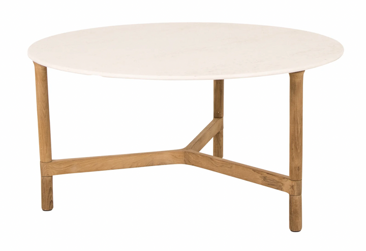 Twist Round Coffee Table - Cane Line - Tables + Desks - Large - Teak - Travertine Look Ceramic - HORNE