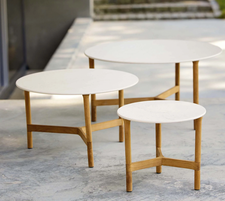 Twist Round Coffee Table - Cane Line - Tables + Desks - Large - Teak - Travertine Look Ceramic - HORNE
