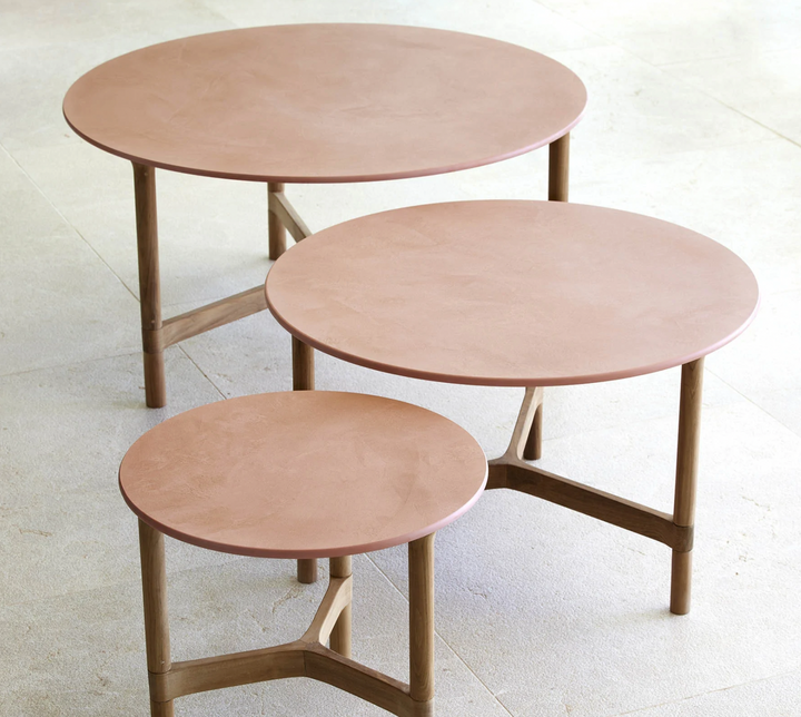Twist Round Coffee Table - Cane Line - Tables + Desks - Large - Teak - Travertine Look Ceramic - HORNE