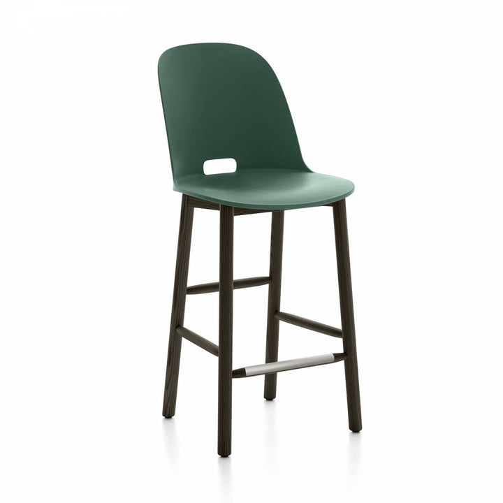 Alfi Counter High Back Stool - Emeco - Stools + Benches + Ottomans - Green - Dark Ash - HORNE