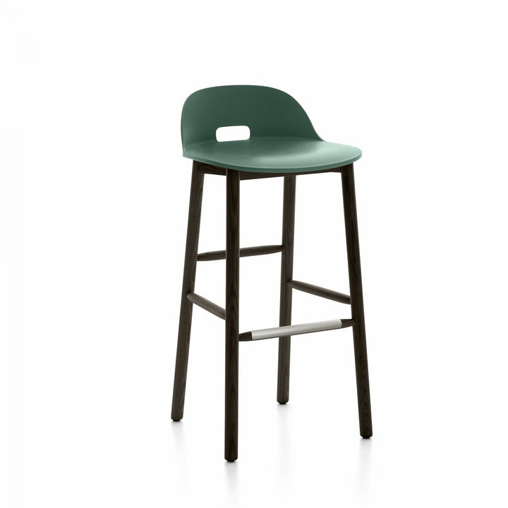 Alfi Low Back Barstool - Emeco - Stools + Benches + Ottomans - Green - Dark Ash - HORNE