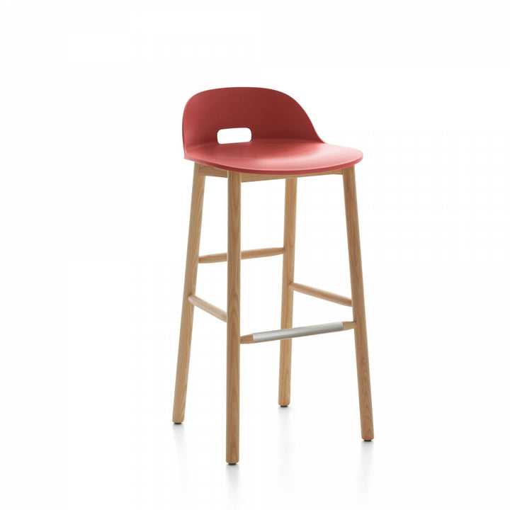 Alfi Low Back Barstool - Emeco - Stools + Benches + Ottomans - Red - Ash - HORNE