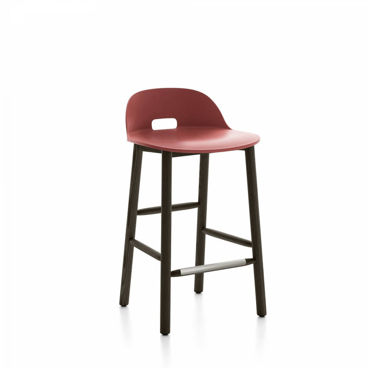 Alfi Low Back Counter Stool - Emeco - Stools + Benches + Ottomans - Red - Dark Ash - HORNE