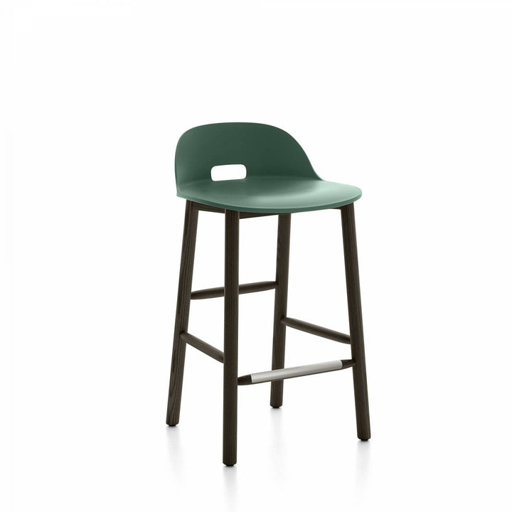 Alfi Low Back Counter Stool - Emeco - Stools + Benches + Ottomans - Green - Dark Ash - HORNE