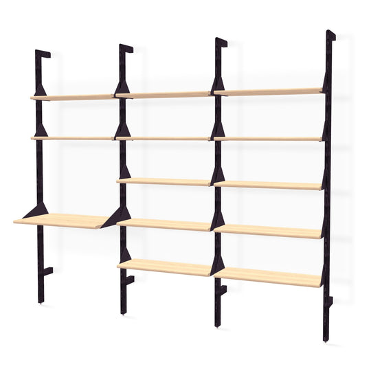Branch - 3 Shelving Unit with Desk - Gus* Modern - Shelving - Black Frame/Blonde Shelves - HORNE