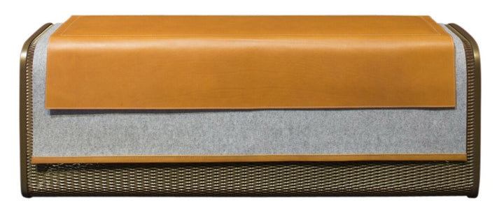 Caballito Blanco Long - Leather & Fabric - Oscar Maschera - Stools + Benches + Ottomans - Black - Light Gray - Iron - HORNE