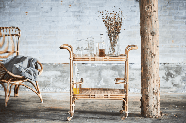 Carlo Rattan Bar Cart - Sika Design - Tables + Desks - Black - HORNE