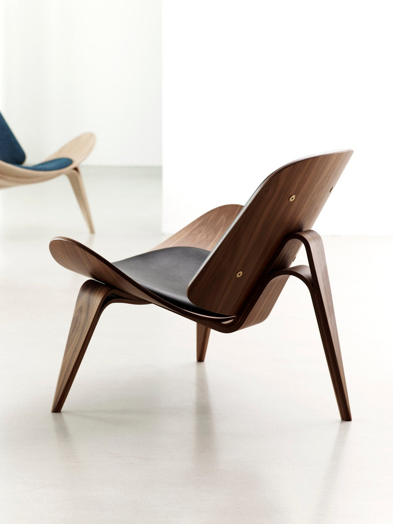 Retro wood and leather shell chair