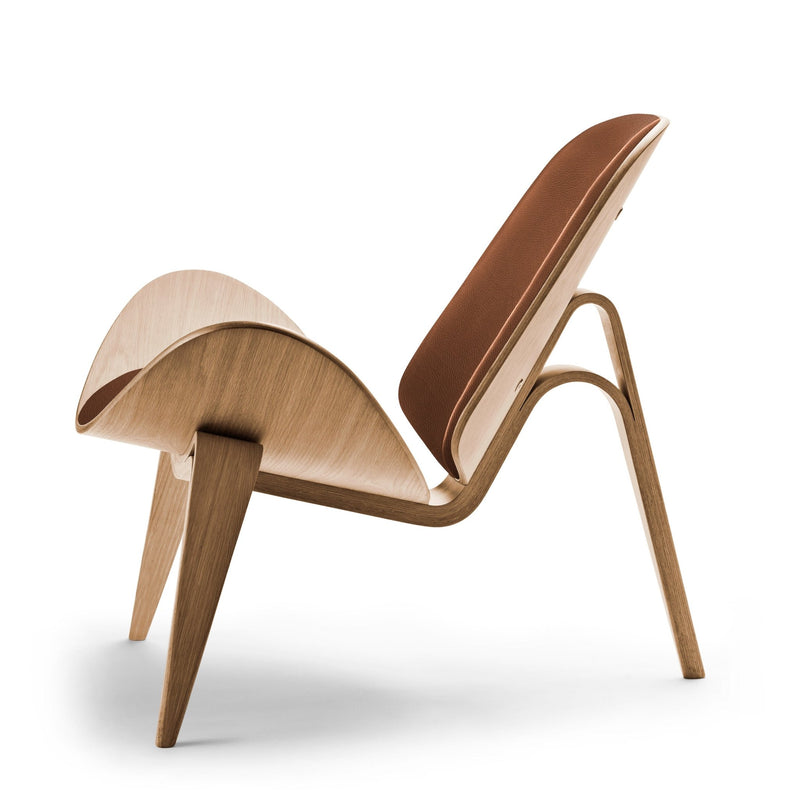 Retro wood and leather shell chair