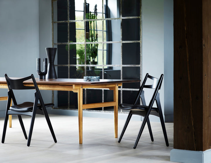 CH29P Sawbuck Chair - Carl Hansen & Son - Chairs - Black Oak/Thor 307 Leather - HORNE