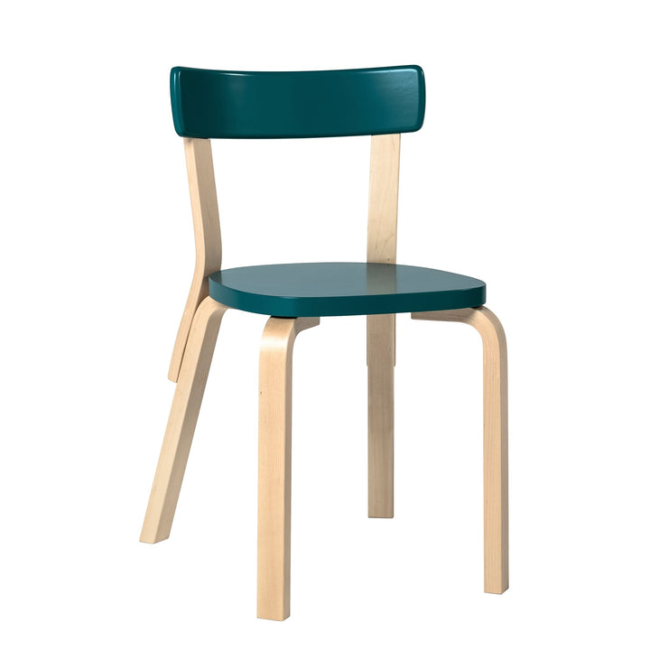 Chair 69 by Alvar Aalto - Artek - Chairs - Natural Lacquered Legs & Petrol Seat - HORNE