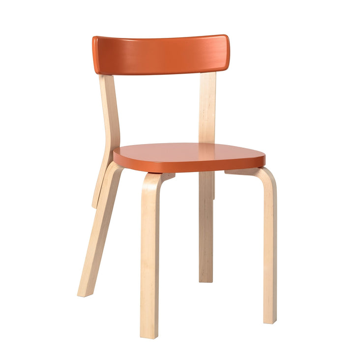 Chair 69 by Alvar Aalto - Artek - Chairs - Natural Lacquered Legs & Orange Seat - HORNE