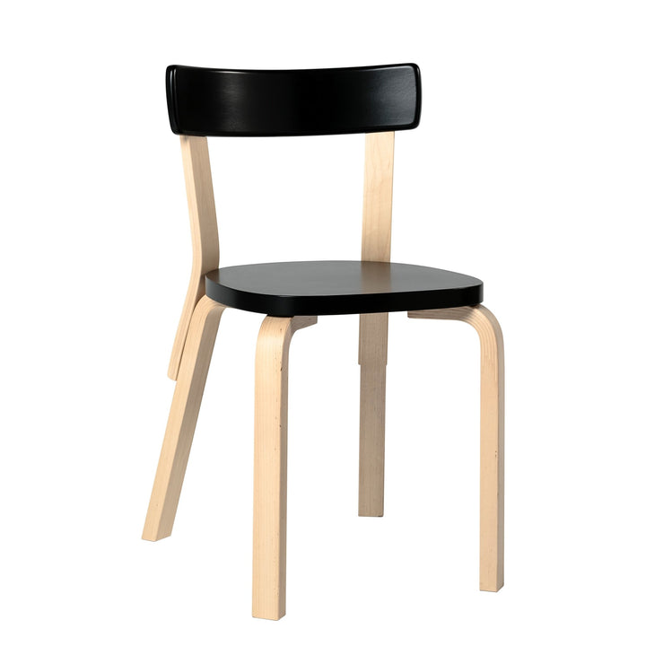 Chair 69 by Alvar Aalto - Artek - Chairs - Natural Lacquered Legs & Black Seat - HORNE