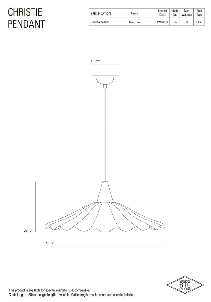 Christie Bone China Pendant Light with Shade