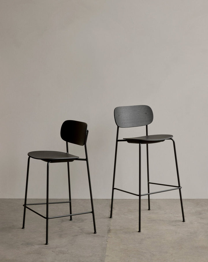 Co Bar Chair - Upholstered Seat - Audo Copenhagen - Chairs - Black Frame/ Dark Stained Oak/ Sierra Leather 1001 (Black) - HORNE