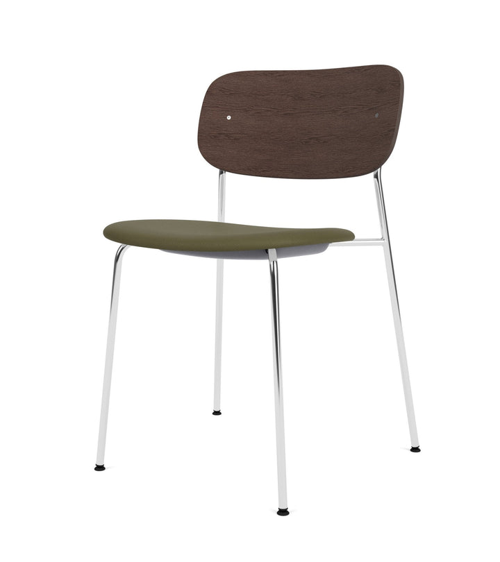 Co Dining Chair - Partially Upholstered - No Armrests - Audo Copenhagen - Chairs - Chrome Frame/ Dark Stained Oak Back/ Sierra Leather 0441 (Army) - HORNE