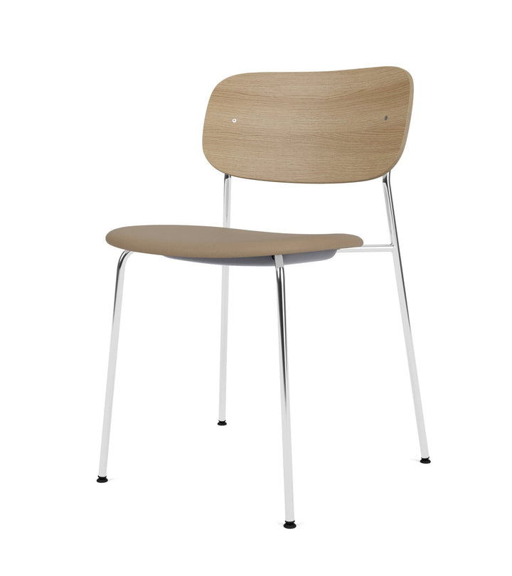 Co Dining Chair - Partially Upholstered - No Armrests - Audo Copenhagen - Chairs - Chrome Frame/ Natural Oak Back/ Sierra Leather 1611 (Stone) - HORNE