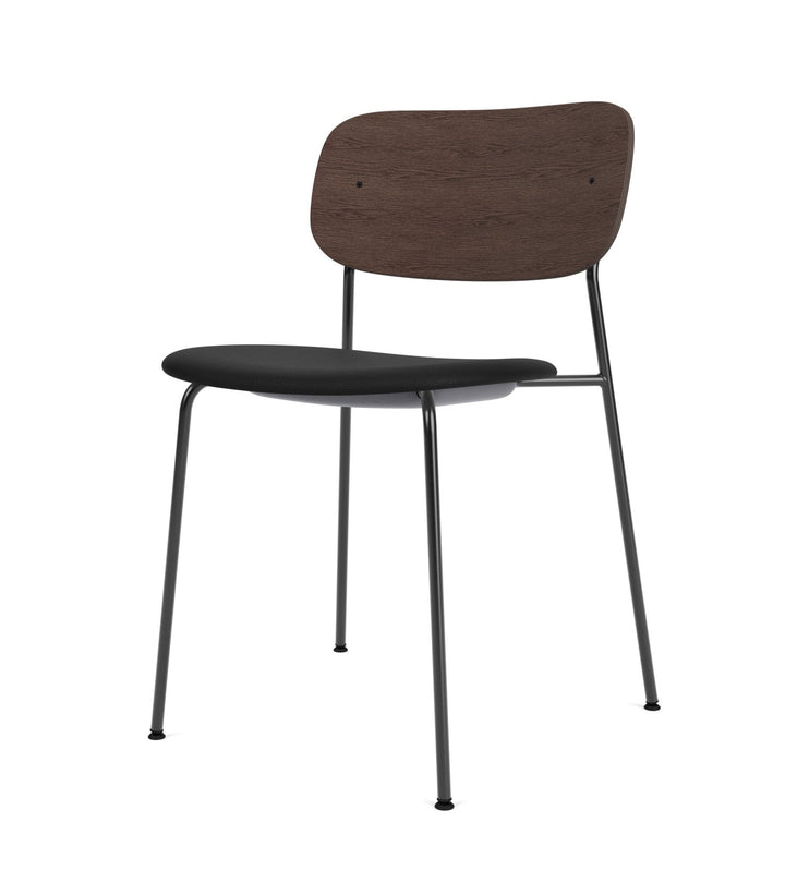 Co Dining Chair - Partially Upholstered - No Armrests - Audo Copenhagen - Chairs - Chrome Frame/ Dark Stained Oak Back/ Sierra Leather 1001 (Black) - HORNE