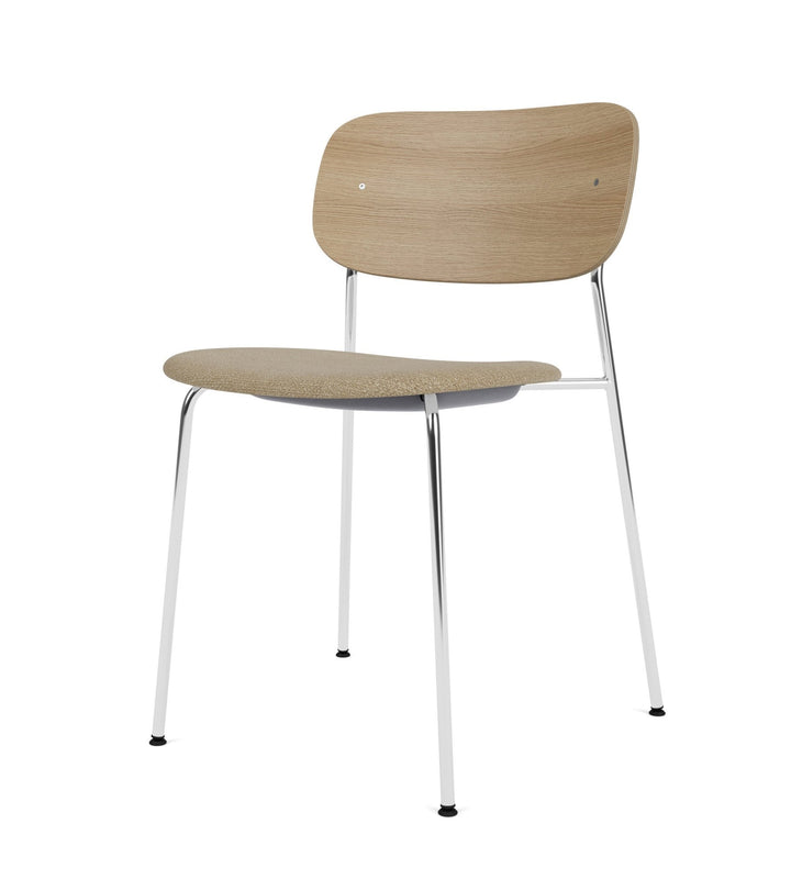 Co Dining Chair - Partially Upholstered - No Armrests - Audo Copenhagen - Chairs - Chrome Frame/ Natural Oak Back/ Audo Boucle 02 (Beige) - HORNE