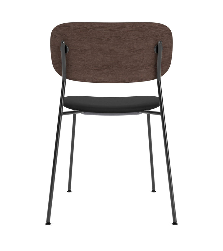 Co Dining Chair - Partially Upholstered - No Armrests - Audo Copenhagen - Chairs - Chrome Frame/ Dark Stained Oak Back/ Sierra Leather 1001 (Black) - HORNE