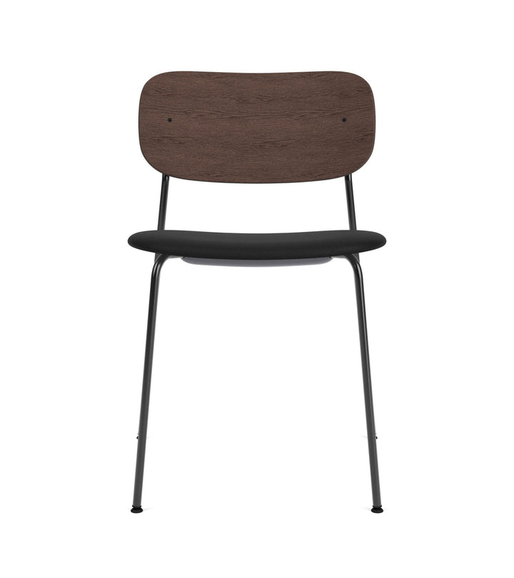 Co Dining Chair - Partially Upholstered - No Armrests - Audo Copenhagen - Chairs - Chrome Frame/ Dark Stained Oak Back/ Sierra Leather 1001 (Black) - HORNE