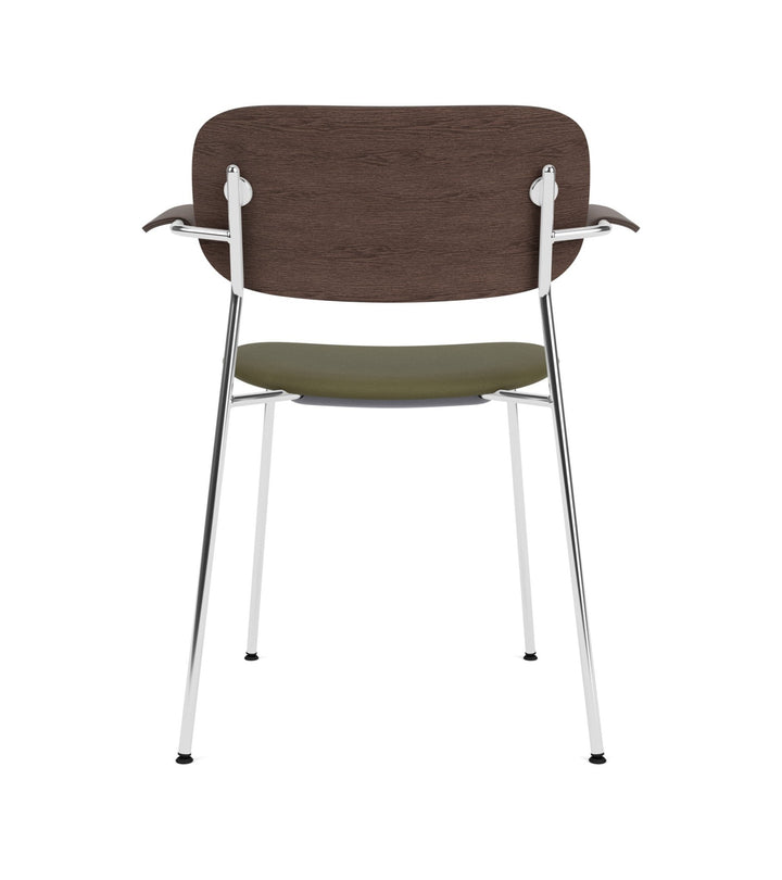 Co Dining Chair - Partially Upholstered - w/Armrests - Audo Copenhagen - Chairs - Chrome Frame/ Dark Stained Oak/ Sierra Leather 0441 (Army) - HORNE