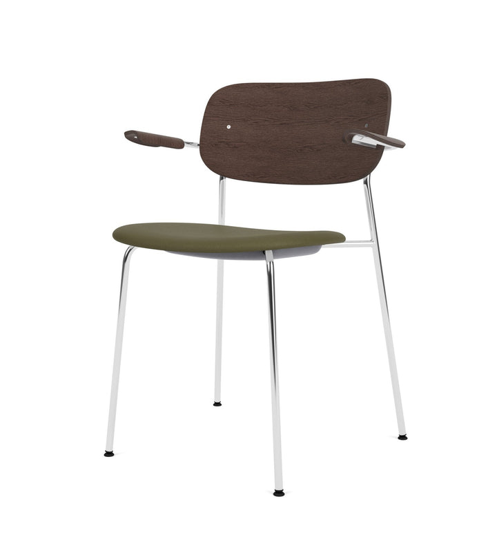 Co Dining Chair - Partially Upholstered - w/Armrests - Audo Copenhagen - Chairs - Chrome Frame/ Dark Stained Oak/ Sierra Leather 0441 (Army) - HORNE