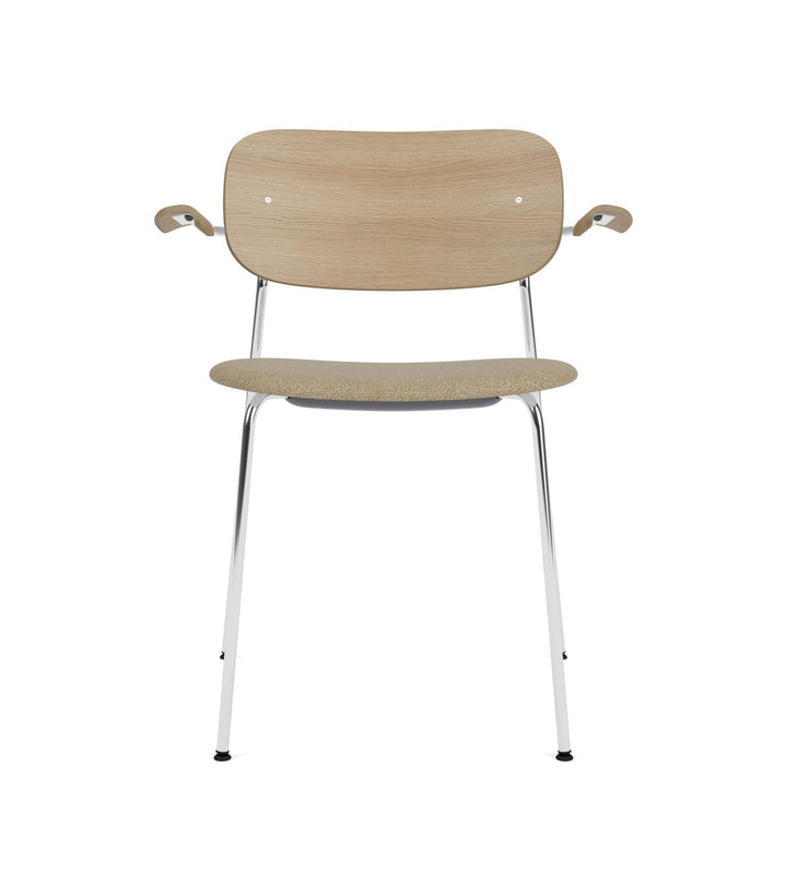 Co Dining Chair - Partially Upholstered - w/Armrests - Audo Copenhagen - Chairs - Chrome Frame/ Natural Oak/ Audo Boucle 02 (Beige) - HORNE