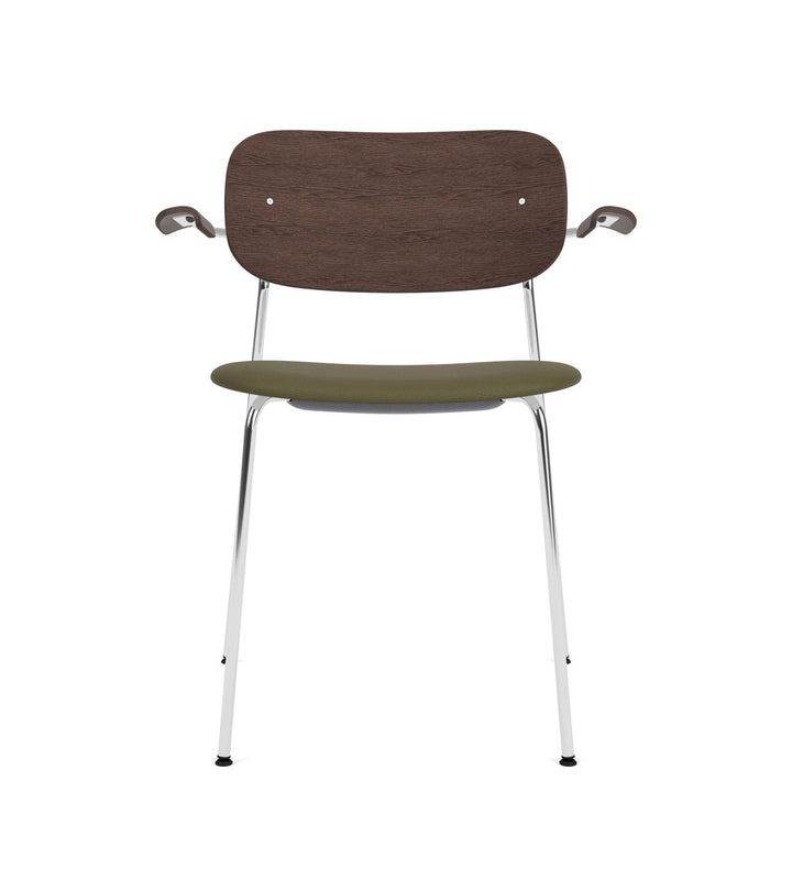 Co Dining Chair - Partially Upholstered - w/Armrests - Audo Copenhagen - Chairs - Chrome Frame/ Dark Stained Oak/ Sierra Leather 0441 (Army) - HORNE