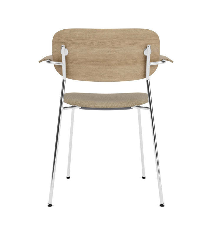 Co Dining Chair - Partially Upholstered - w/Armrests - Audo Copenhagen - Chairs - Chrome Frame/ Natural Oak/ Audo Boucle 02 (Beige) - HORNE