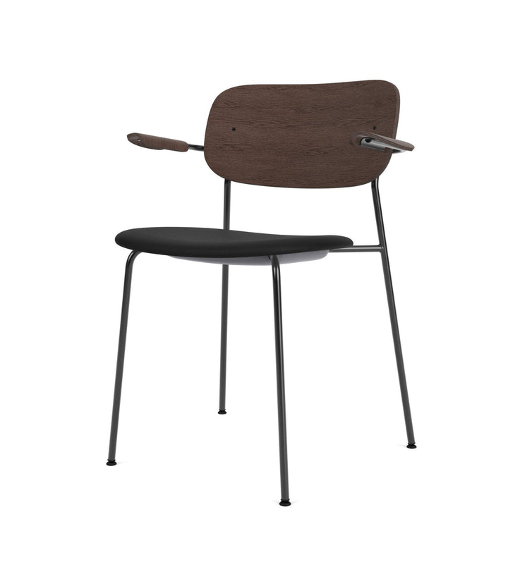 Co Dining Chair - Partially Upholstered - w/Armrests - Audo Copenhagen - Chairs - Chrome Frame/ Dark Stained Oak/ Sierra Leather 1001 (Black) - HORNE