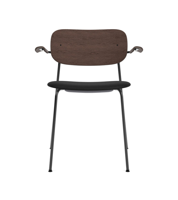 Co Dining Chair - Partially Upholstered - w/Armrests - Audo Copenhagen - Chairs - Chrome Frame/ Dark Stained Oak/ Sierra Leather 1001 (Black) - HORNE