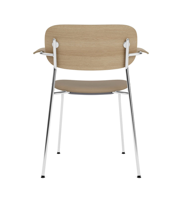 Co Dining Chair - Partially Upholstered - w/Armrests - Audo Copenhagen - Chairs - Chrome Frame/ Natural Oak/ Sierra Leather 1611 (Stone) - HORNE