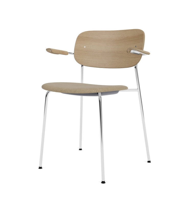 Co Dining Chair - Partially Upholstered - w/Armrests - Audo Copenhagen - Chairs - Chrome Frame/ Natural Oak/ Audo Boucle 02 (Beige) - HORNE