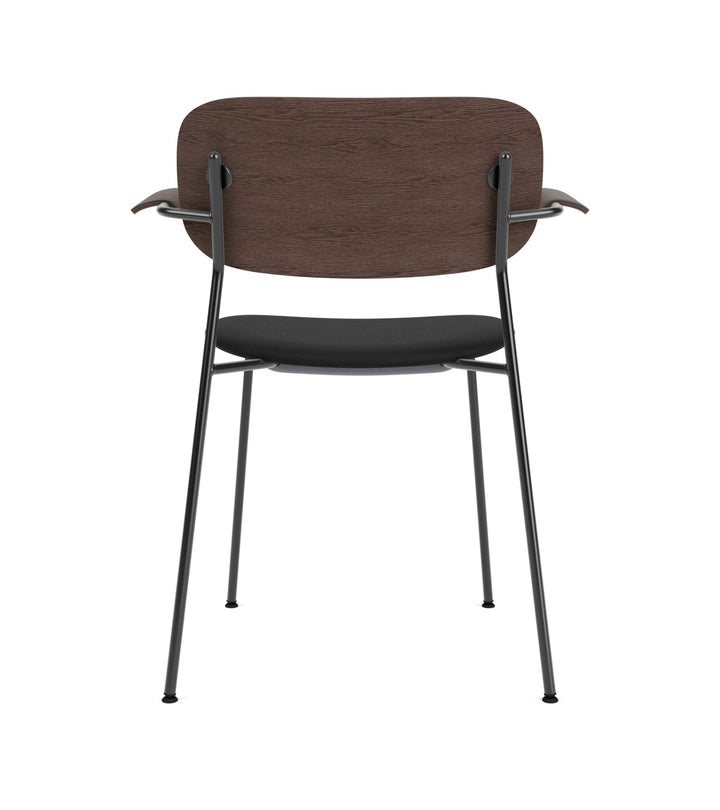 Co Dining Chair - Partially Upholstered - w/Armrests - Audo Copenhagen - Chairs - Chrome Frame/ Dark Stained Oak/ Sierra Leather 1001 (Black) - HORNE