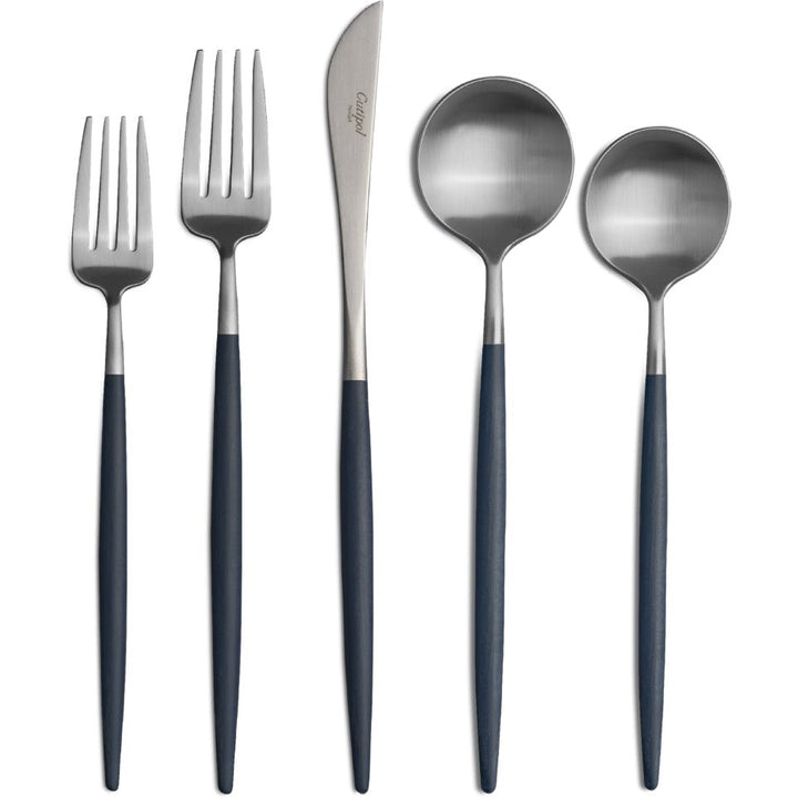 cutipol Goa Cutlery - Brushed Stainless Steel and Blue Handle - 5pc Set - Cutipol - Flatware + Serving Pieces - HORNE