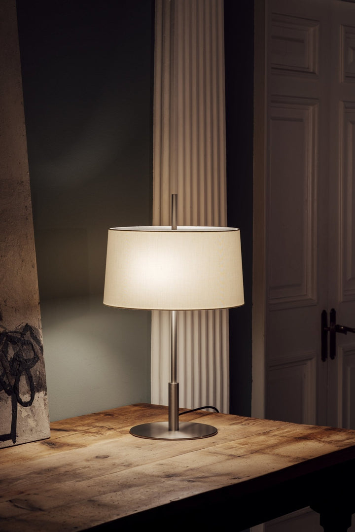 Diana Menor Table Lamp - Santa & Cole - Table + Task - Satin Nickel - White Linen - HORNE