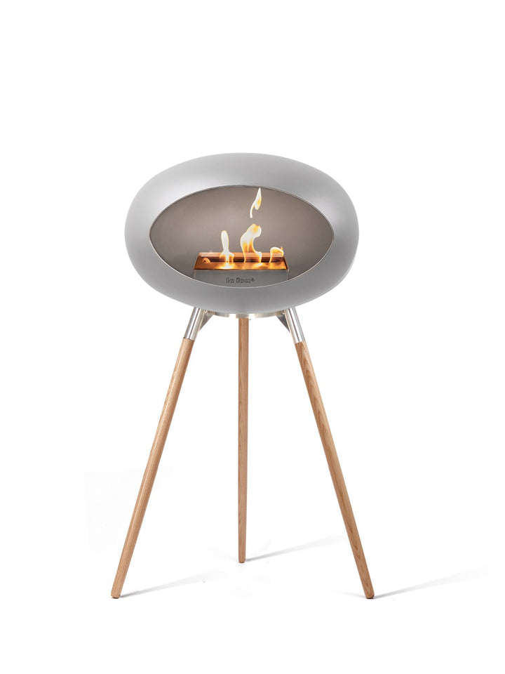 Dome - Ground High - Le Feu - Fire Pits + Grills - Nickel Dome - Polished Steel Bowl - Soap Treated Oak Legs - HORNE