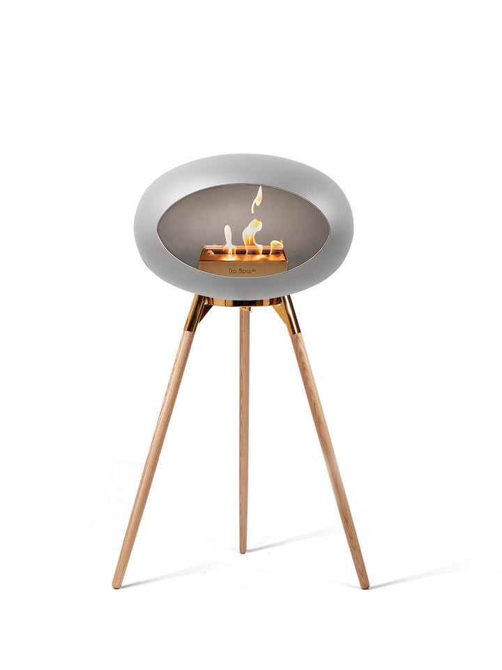 Dome - Ground High - Le Feu - Fire Pits + Grills - Nickel Dome - Rose Gold Bowl - Soap Treated Oak Legs - HORNE