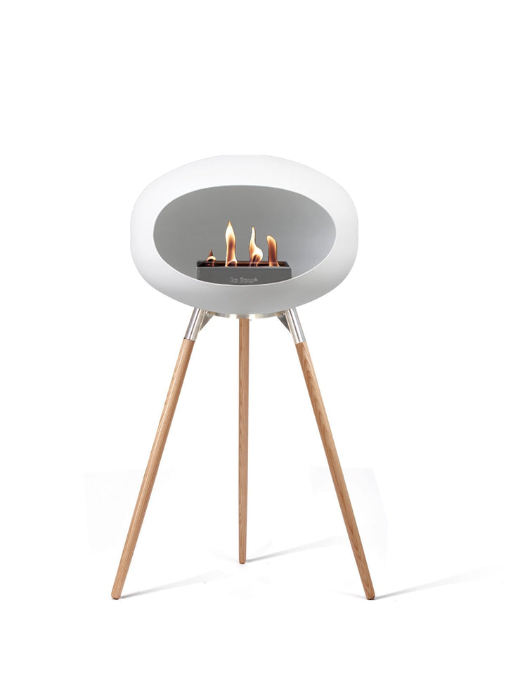 Dome - Ground High - Le Feu - Fire Pits + Grills - White Dome - Polished Steel Bowl - Soap Treated Oak Legs - HORNE