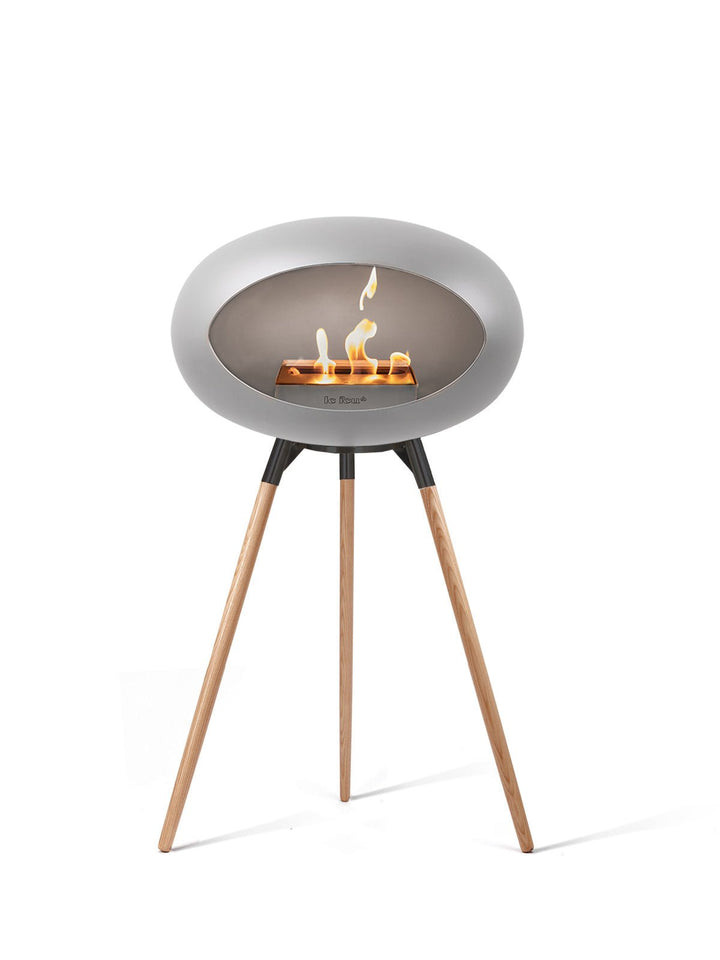 Dome - Ground High - Le Feu - Fire Pits + Grills - Nickel Dome - Black Bowl - Soap Treated Oak Legs - HORNE