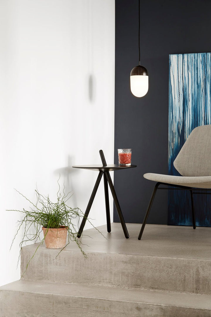Dot Pendant - Woud - Pendants - Large - Black Painted Metal + Opal Glass Shade - HORNE