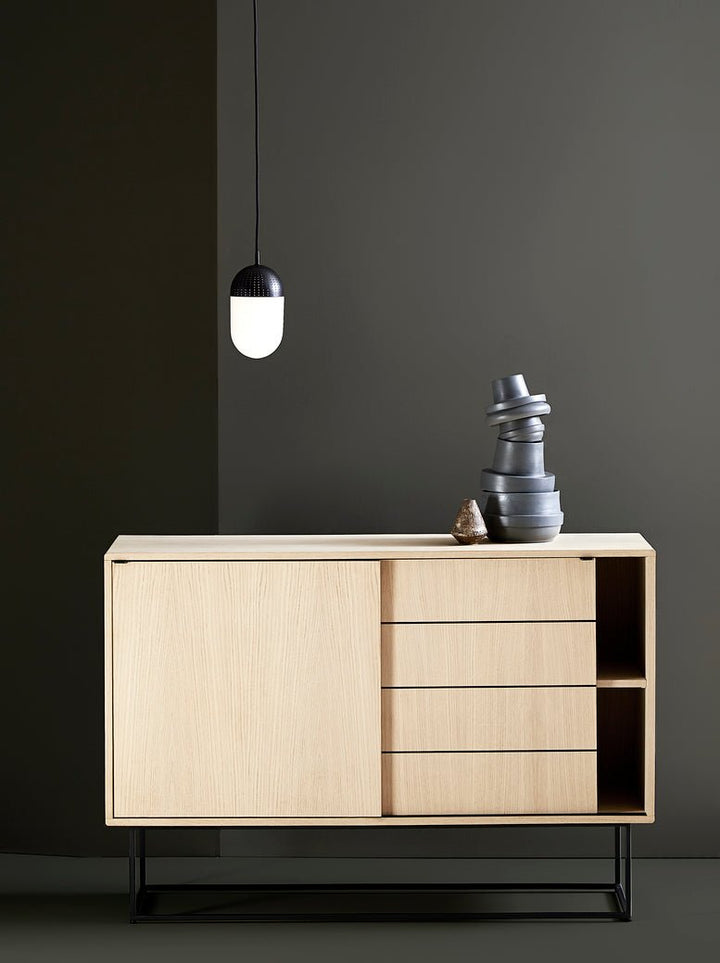 Dot Pendant - Woud - Pendants - Large - Black Painted Metal + Opal Glass Shade - HORNE