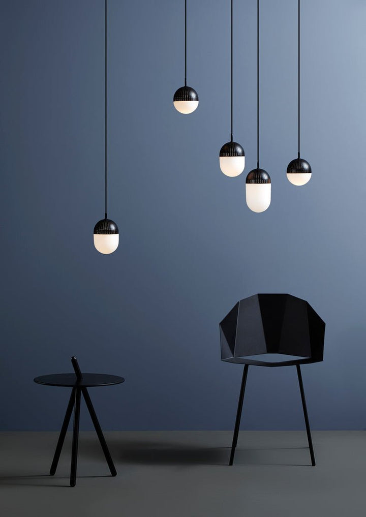 Dot Pendant - Woud - Pendants - Large - Black Painted Metal + Opal Glass Shade - HORNE