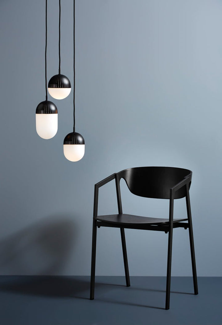 Dot Pendant - Woud - Pendants - Large - Black Painted Metal + Opal Glass Shade - HORNE