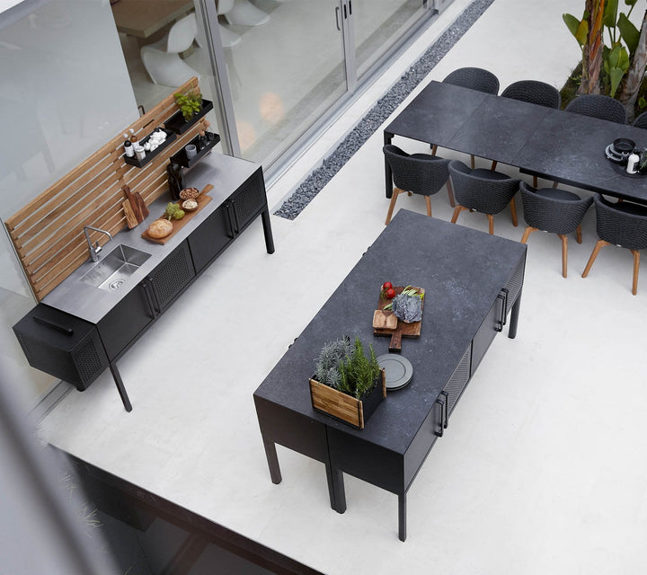 Drop Kitchen - Cane Line - Outdoor Furniture - Fossil Ceramic Without Sink - Add Teak Kitchen Wall - HORNE